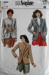 8060 EZ VOGUE UNLINED 1 BUTTON OR NOT COLLAR JACKET PATTERN 16 uncut